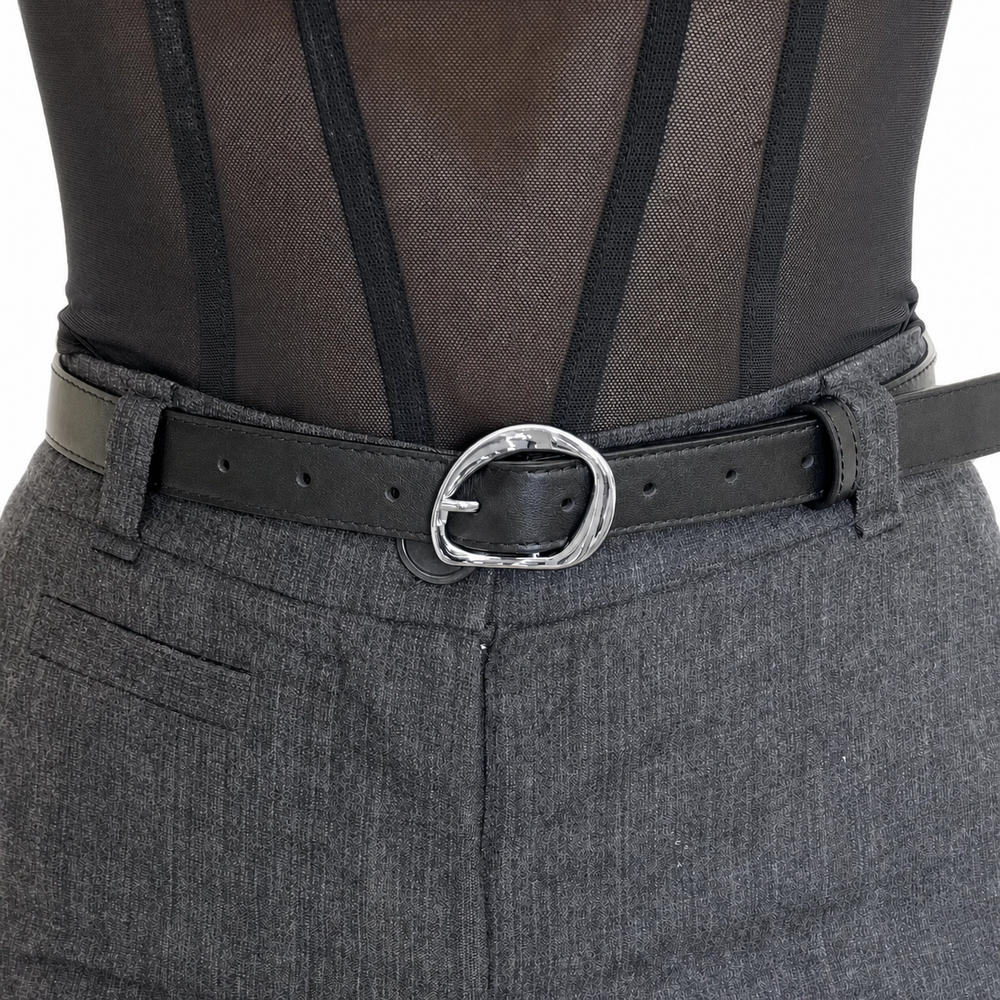 WS Geneva Leather Belt Silver 2.5cm - Black - Image 1
