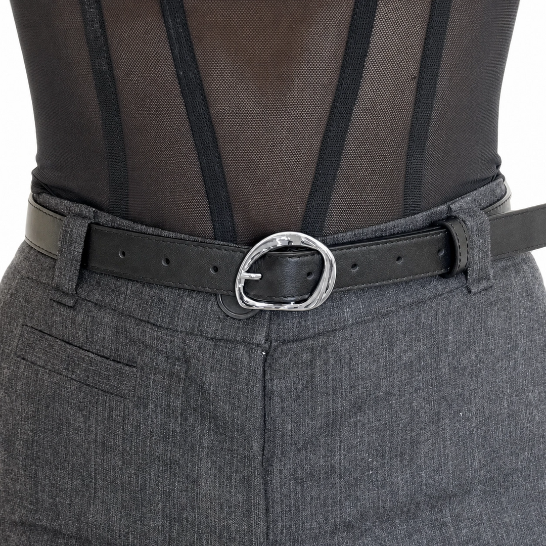 WS Geneva Leather Belt Silver 2.5cm - Black - Image 1