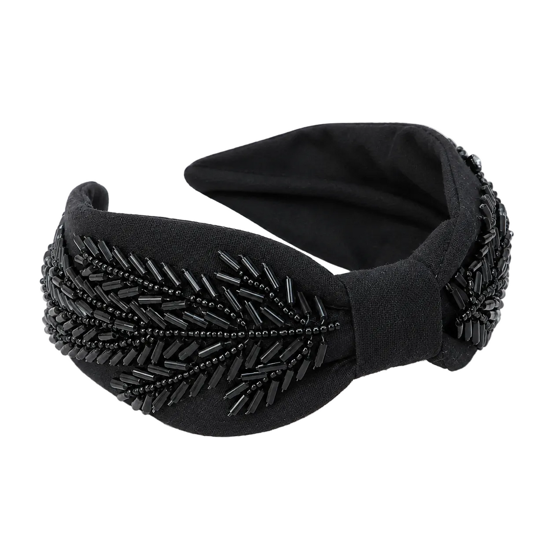 WS Handbeaded Linen Structured Headband - Kate Black - Hero