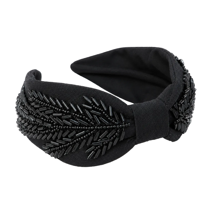 WS Handbeaded Linen Structured Headband - Kate Black - Hero