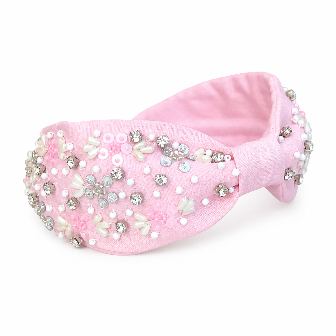 WS Handbeaded Linen Structured Headband - Stephanie Pink - Hero