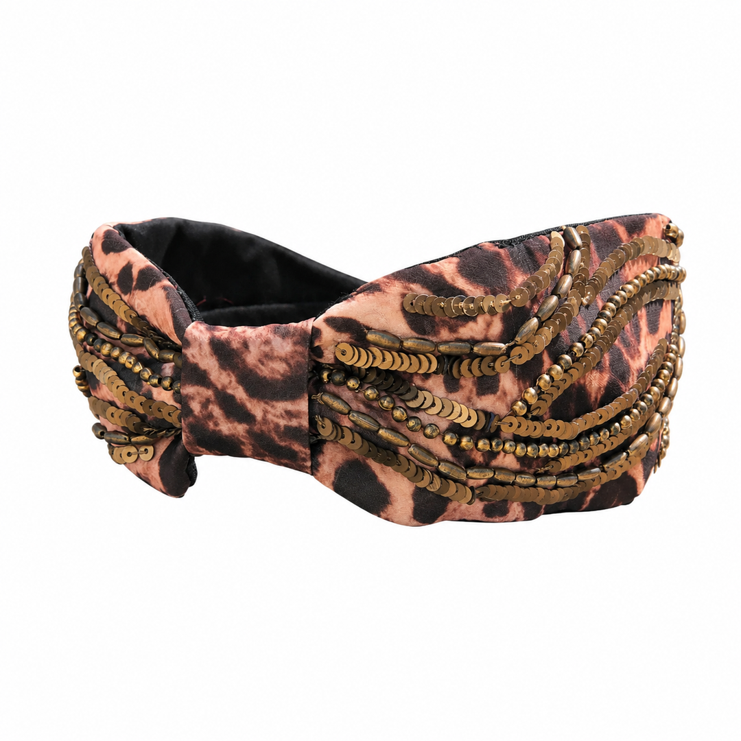WS - Headband - Handbeaded Satin Leopard Structured - Sophia - Hero