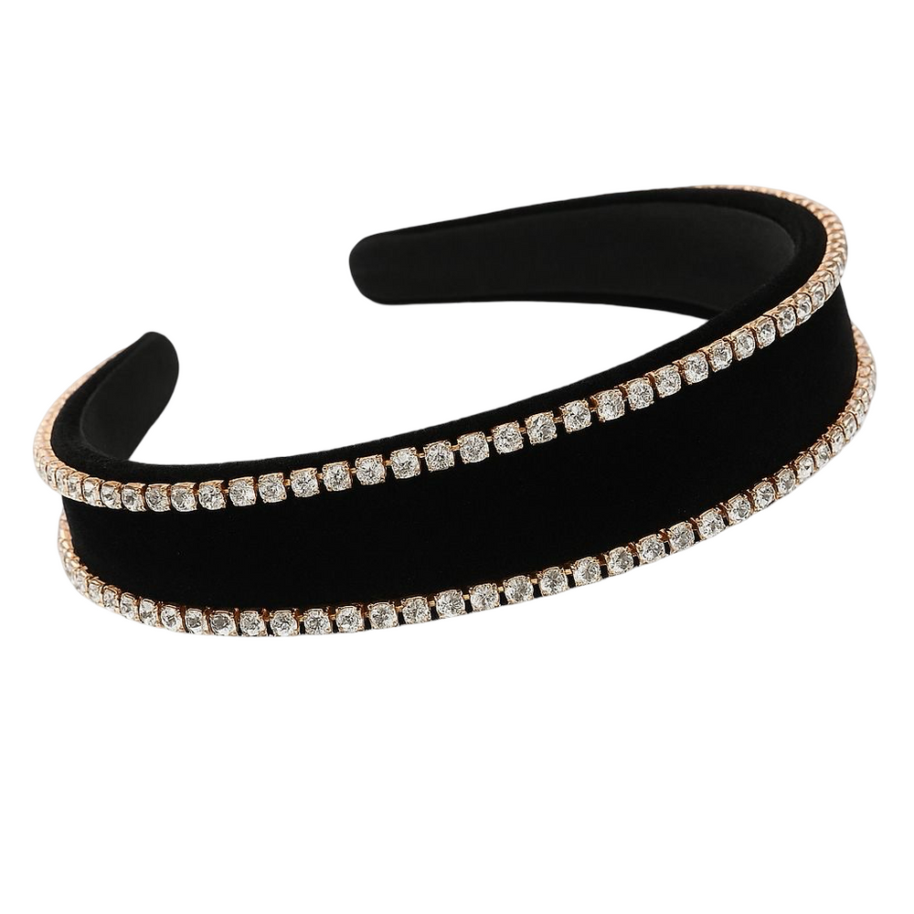 WS - Satin Crystals Statement Headband - Black