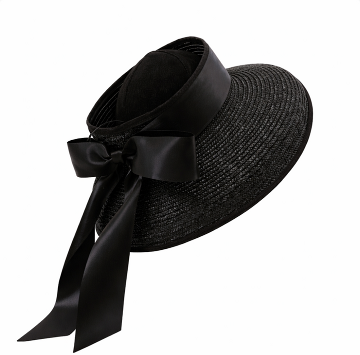 WS Hepburn Straw Open Hat - Black - Hero
