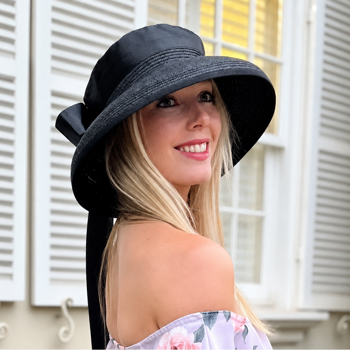 WS Hepburn Straw Open Hat - Black - Image 1