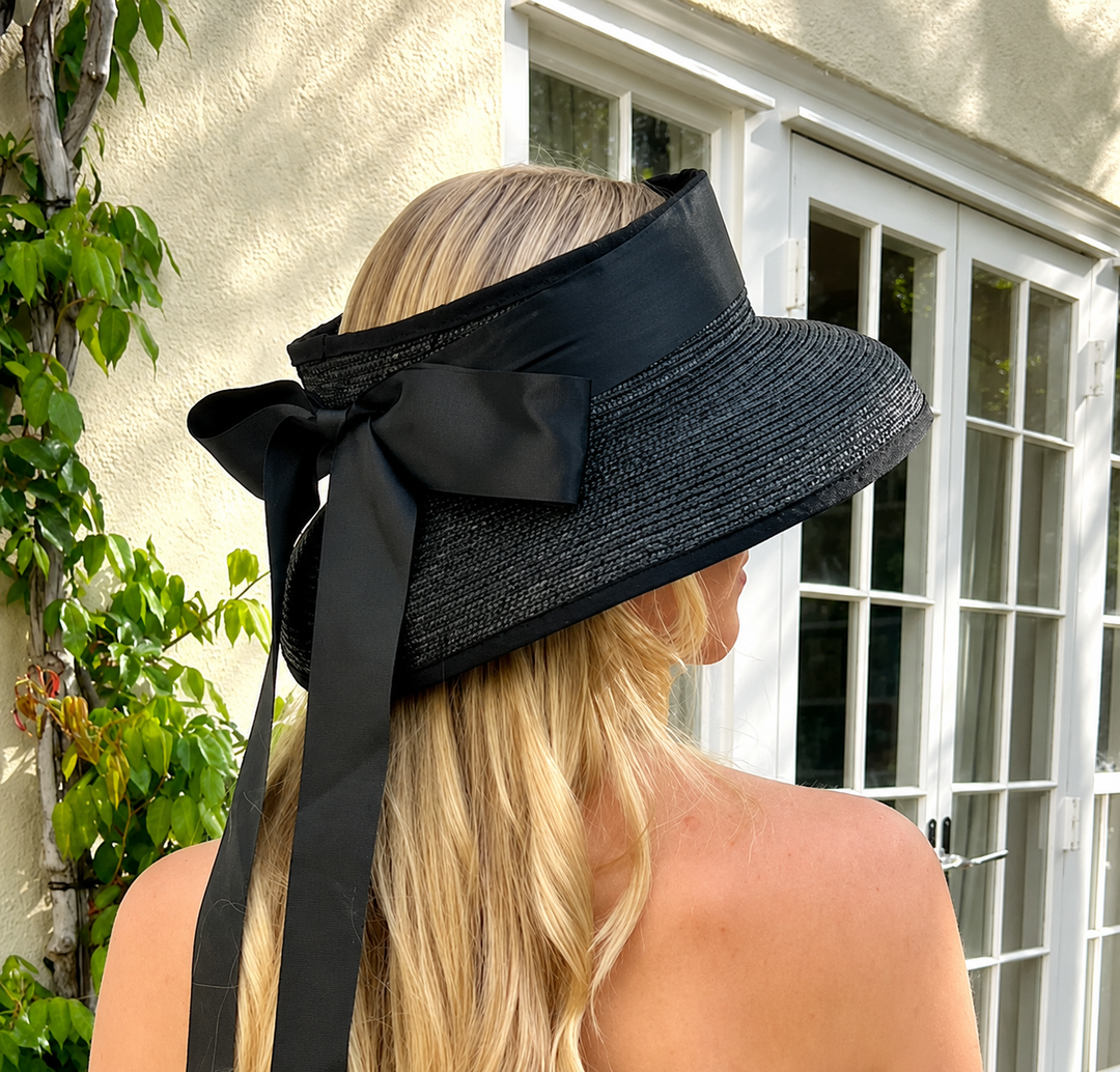WS Hepburn Straw Open Hat - Black - Image 2
