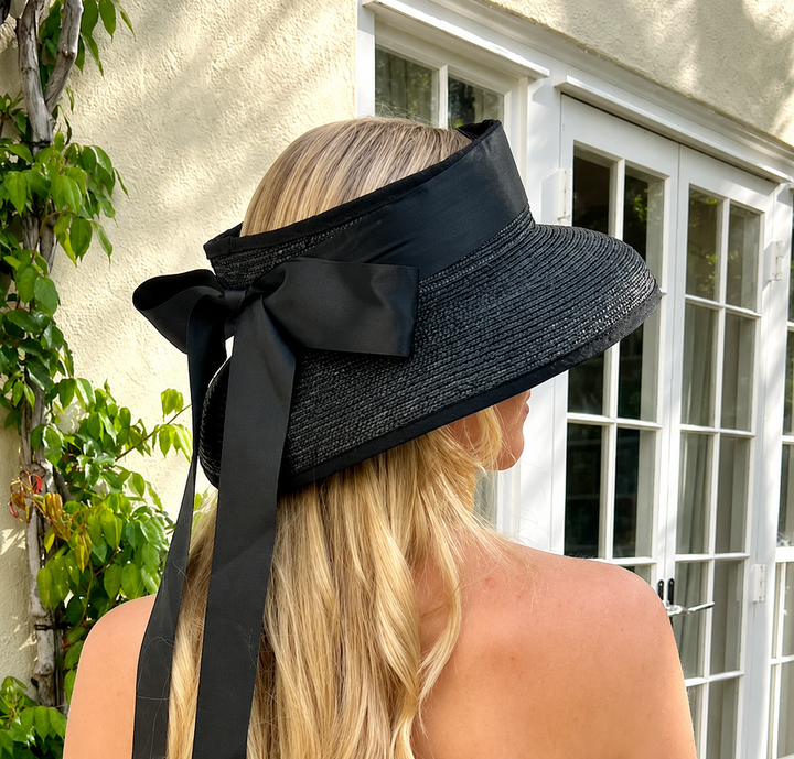 WS Hepburn Straw Open Hat - Black - Image 2