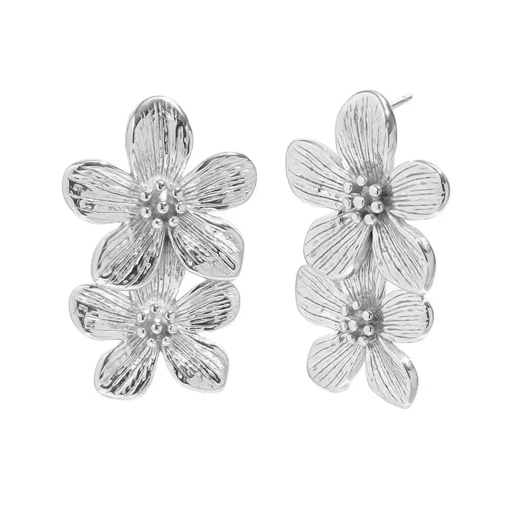Hibiscus Drop Earrings - Silver