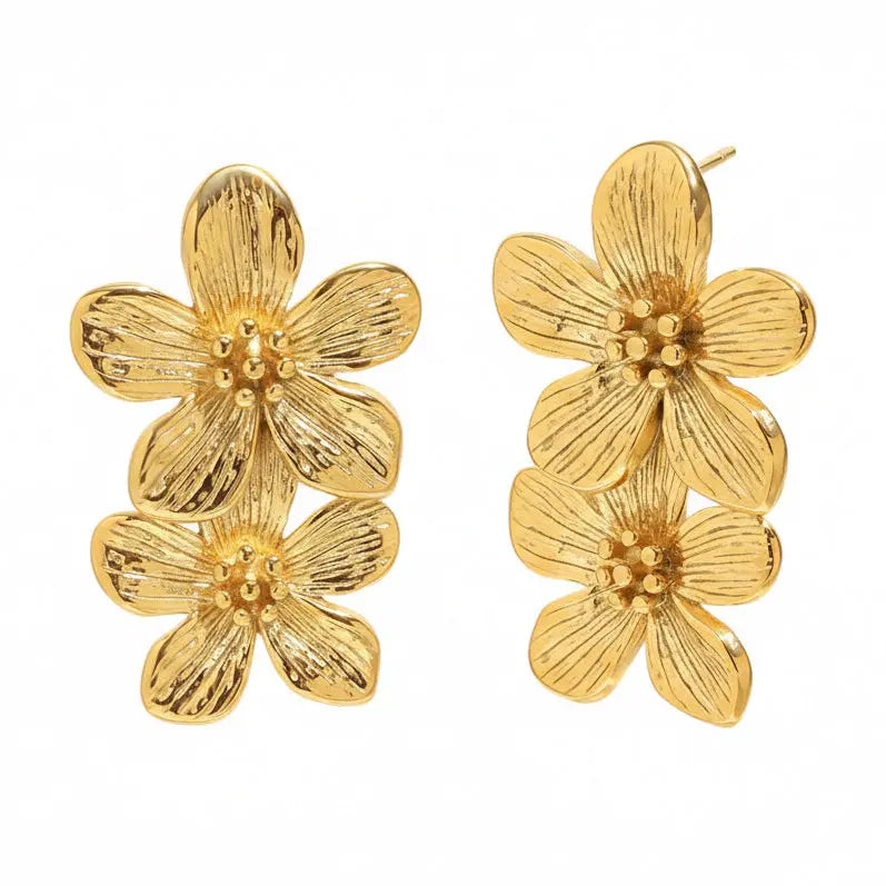 Hibiscus Drop Earrings - Gold