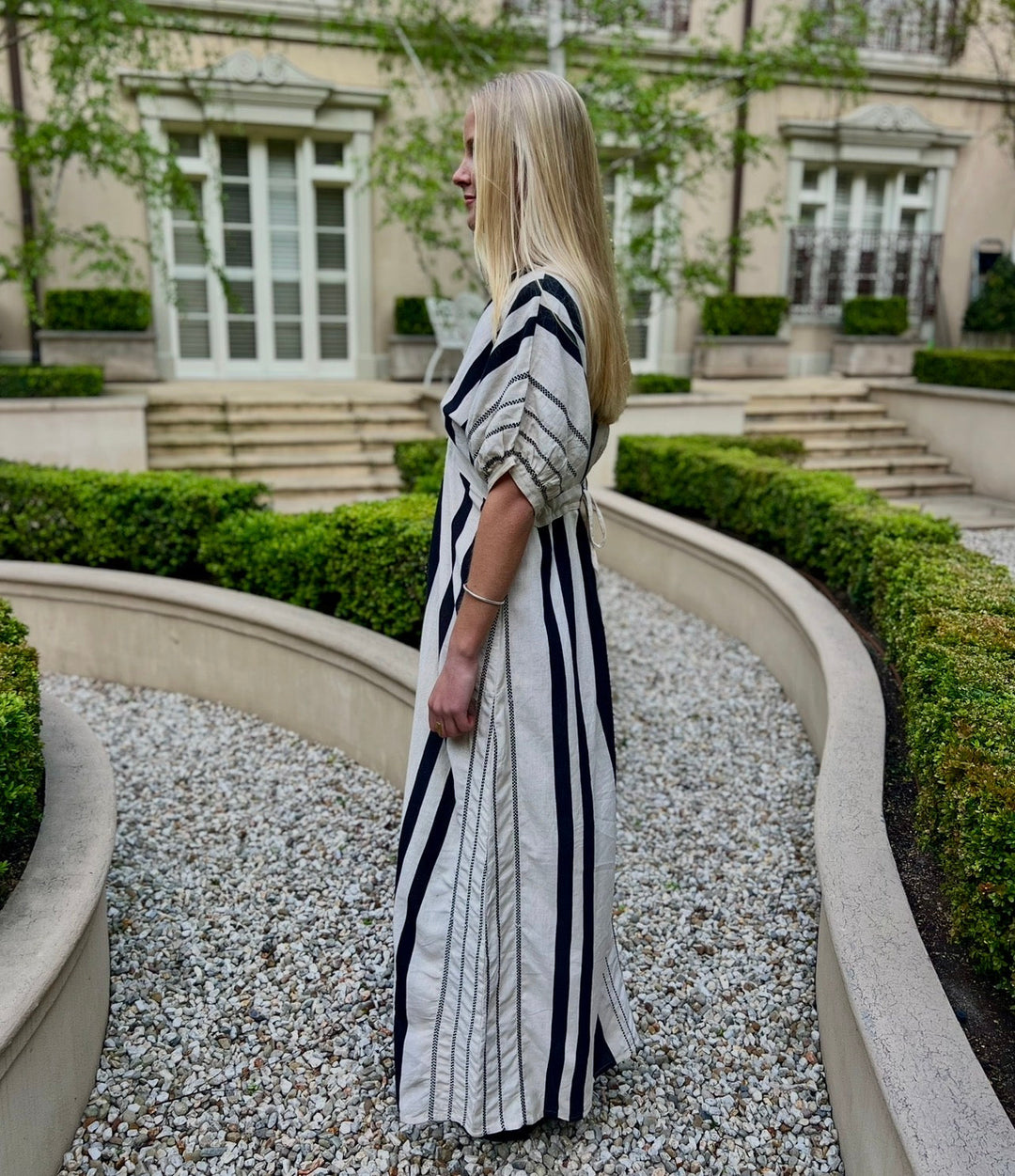 Jasmine Tailored Linen embroidered Dress - Black & White Tania Hird Designs