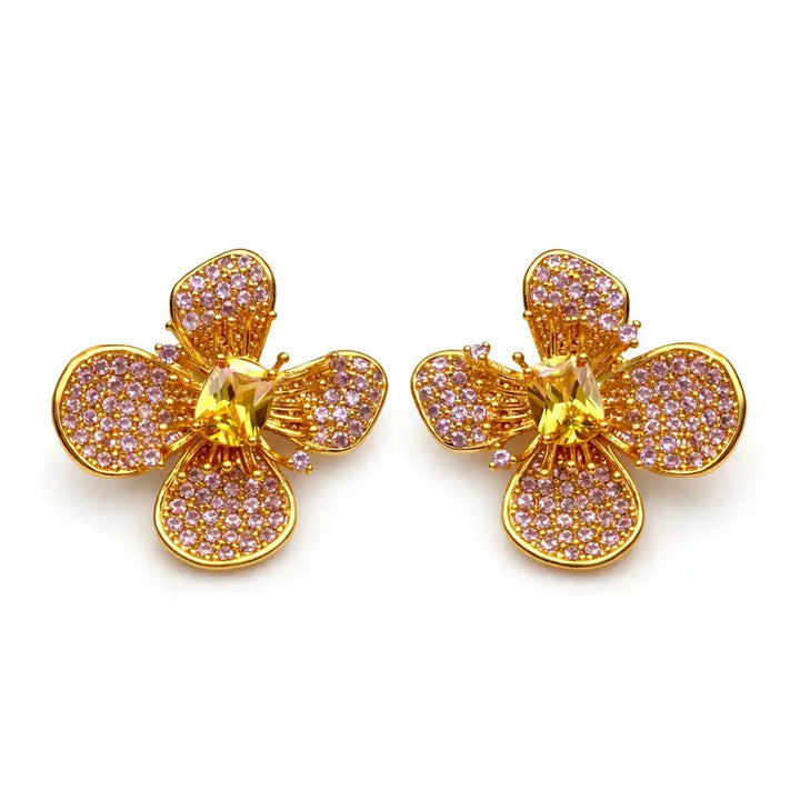 Isabella Bloom Earrings - Gold & Pink