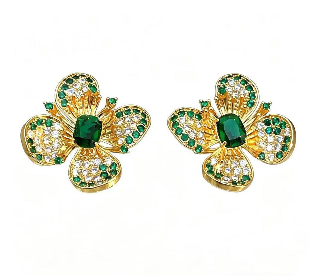 Isabella Bloom Earrings - Green & Gold