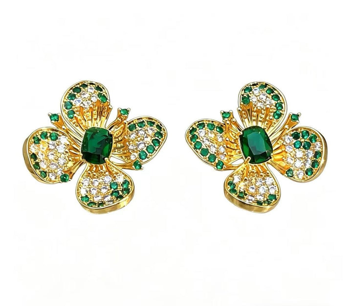 Isabella Bloom Earrings - Green & Gold