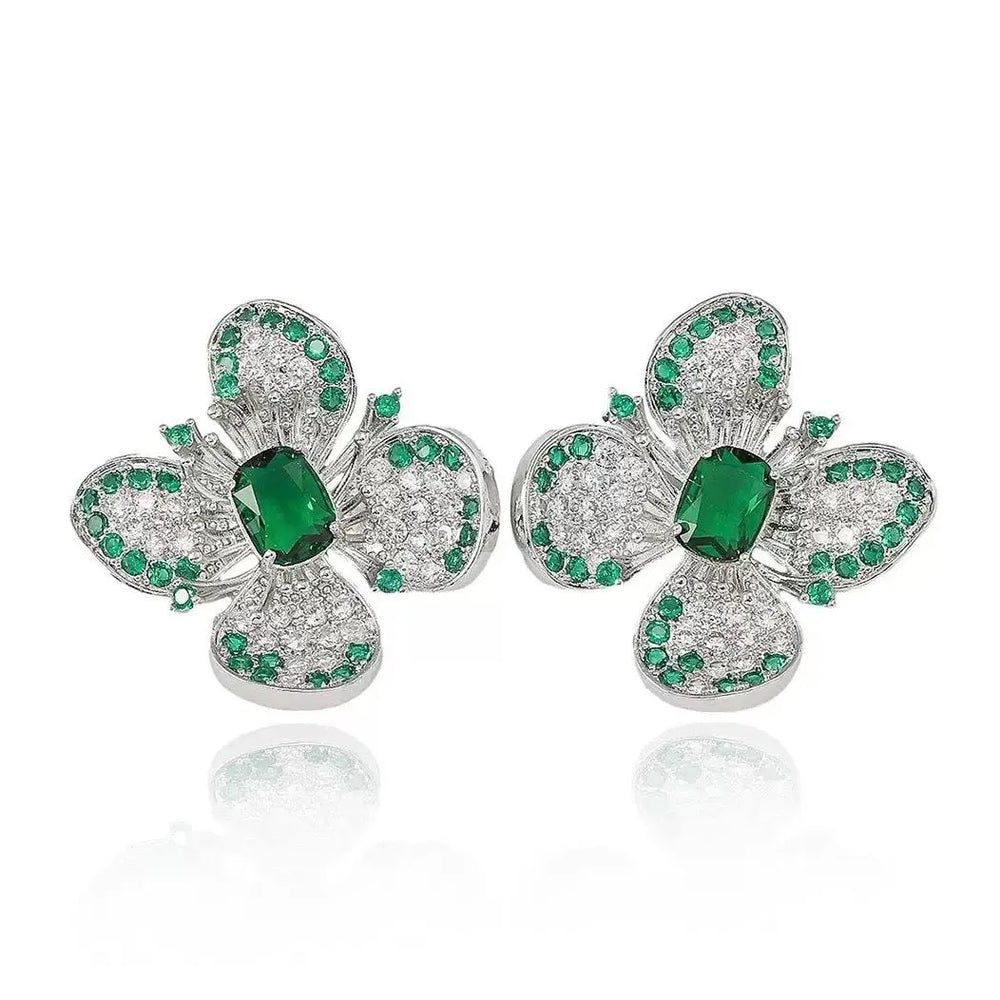 Isabella Bloom Earrings - Green & Silver