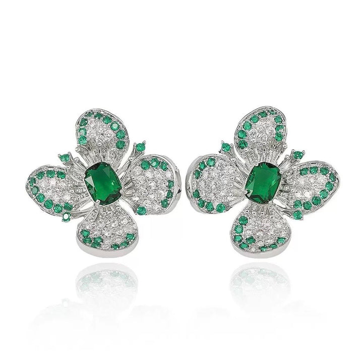 Isabella Bloom Earrings - Green & Silver