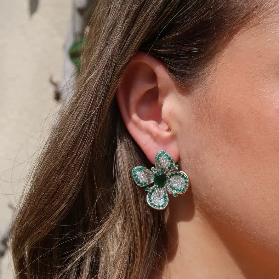 Isabella Bloom Earrings Green & Silver worn