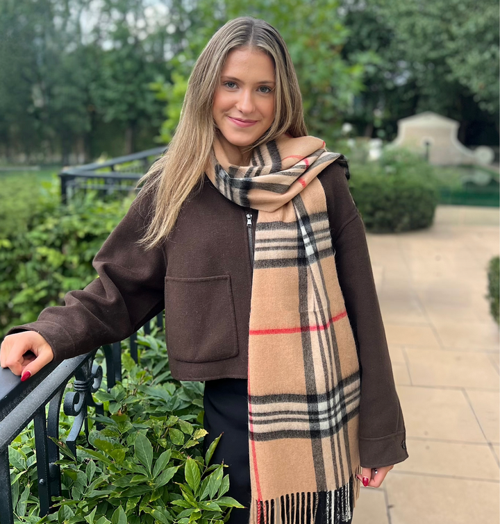 WS Kensington Wool Check Scarf - Camel - Image 2
