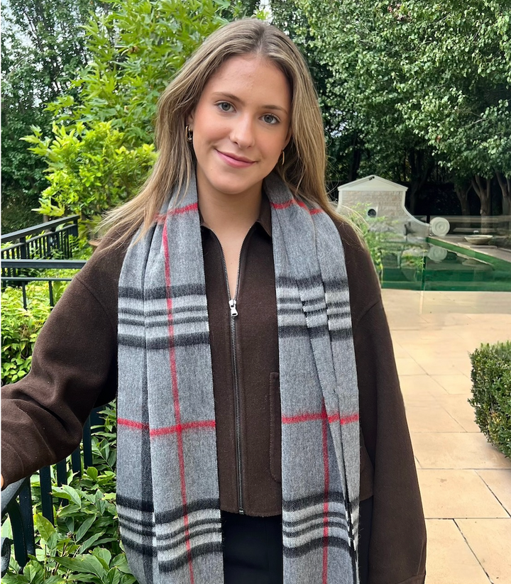 WS Kensington Wool Check Scarf - Grey - Image 2