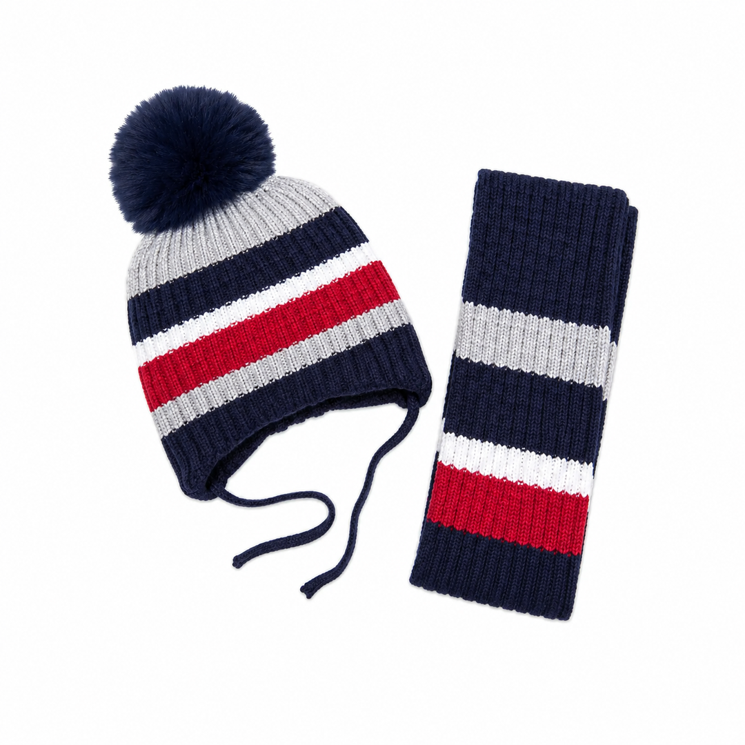 WS - Kids Beanie Knitted Navy Stripe & Scarf - 6m - 6yrs - Hero