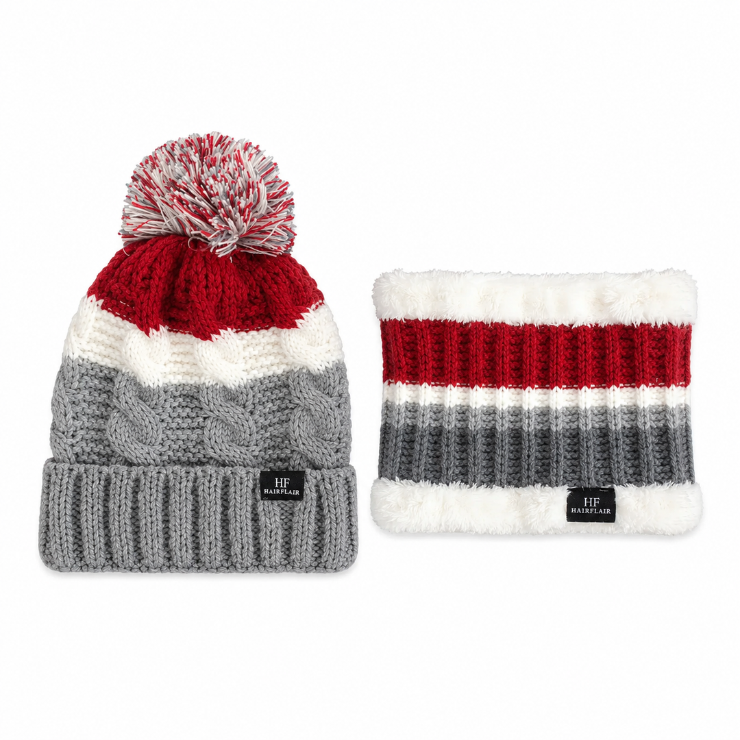 WS Kids Beanie & Scarf Stripe 3-10yr - Grey - Hero