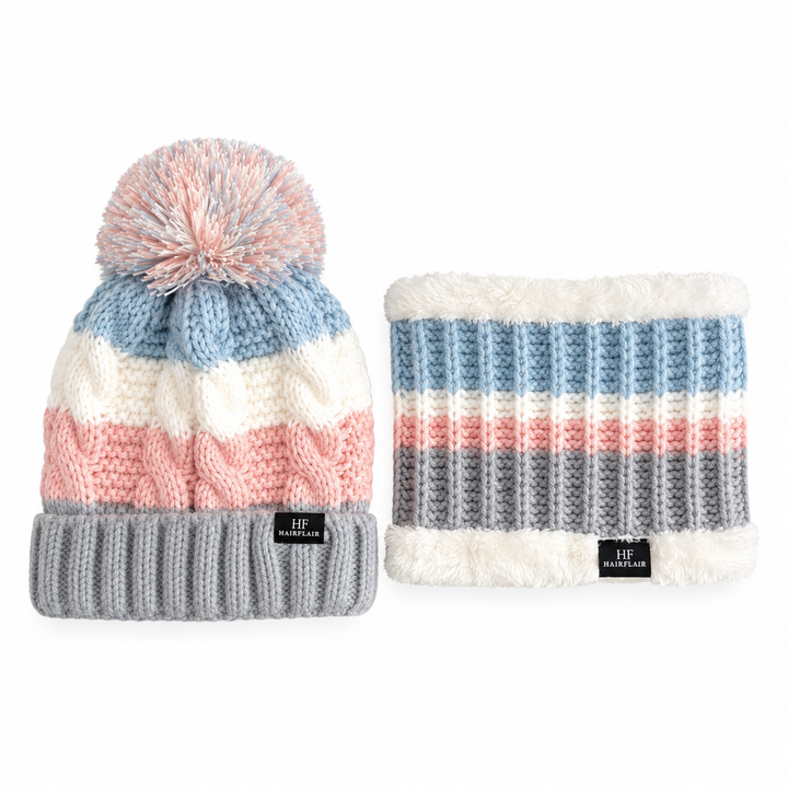 WS Kids Beanie & Scarf Stripe 3-10yr - Pink - Hero
