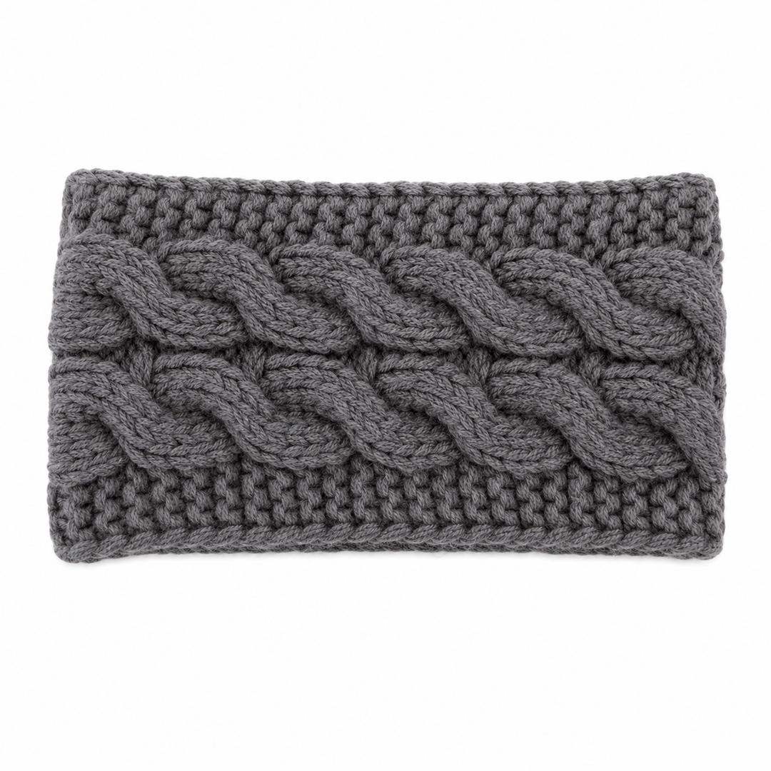 WS Knitted Cable Woolblend Headband - Dark Grey - Hero