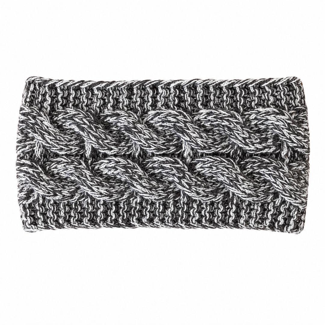 WS Knitted Cable Woolblend Headband - Grey & White - Hero