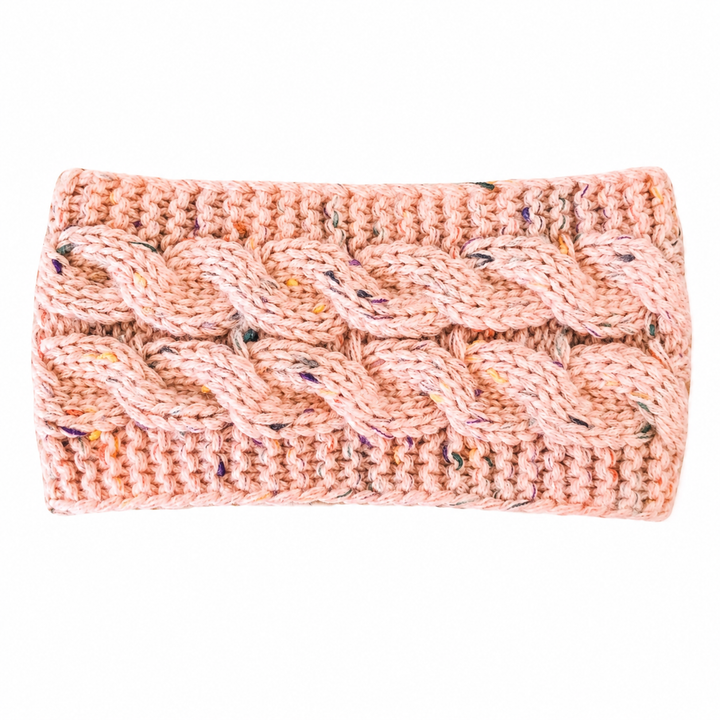 WS Knitted Cable Woolblend Headband - Pink Fleck