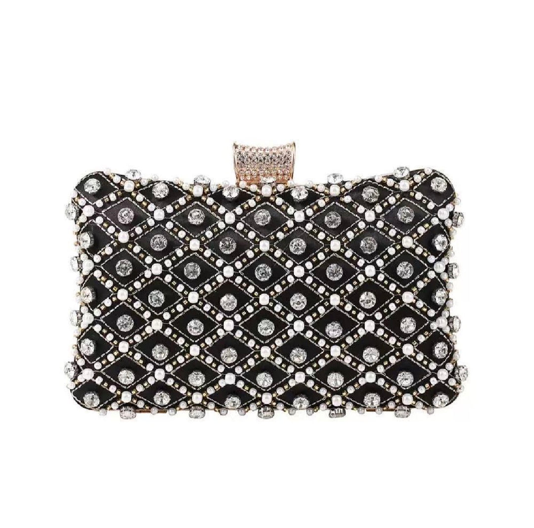 WS Pearl Lattice Clutch Bag - Noir