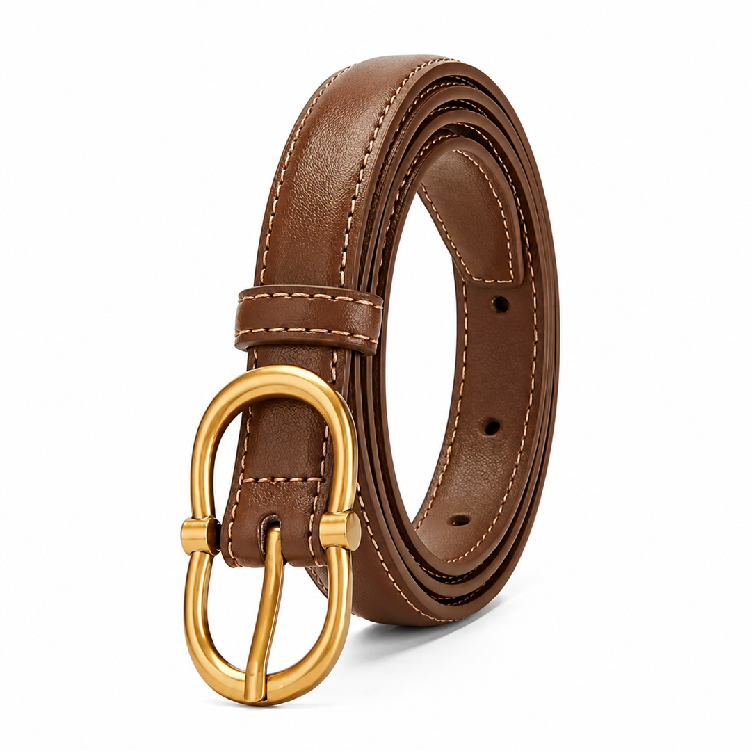 WS Leather Zurich Belt Gold 1.8cm - Brown