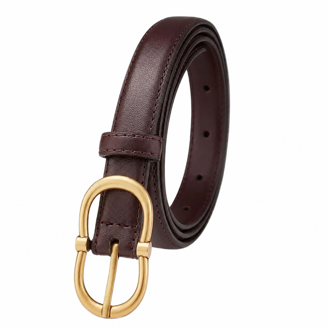 WS Leather Zurich Belt Gold 1.8cm - Dark Brown