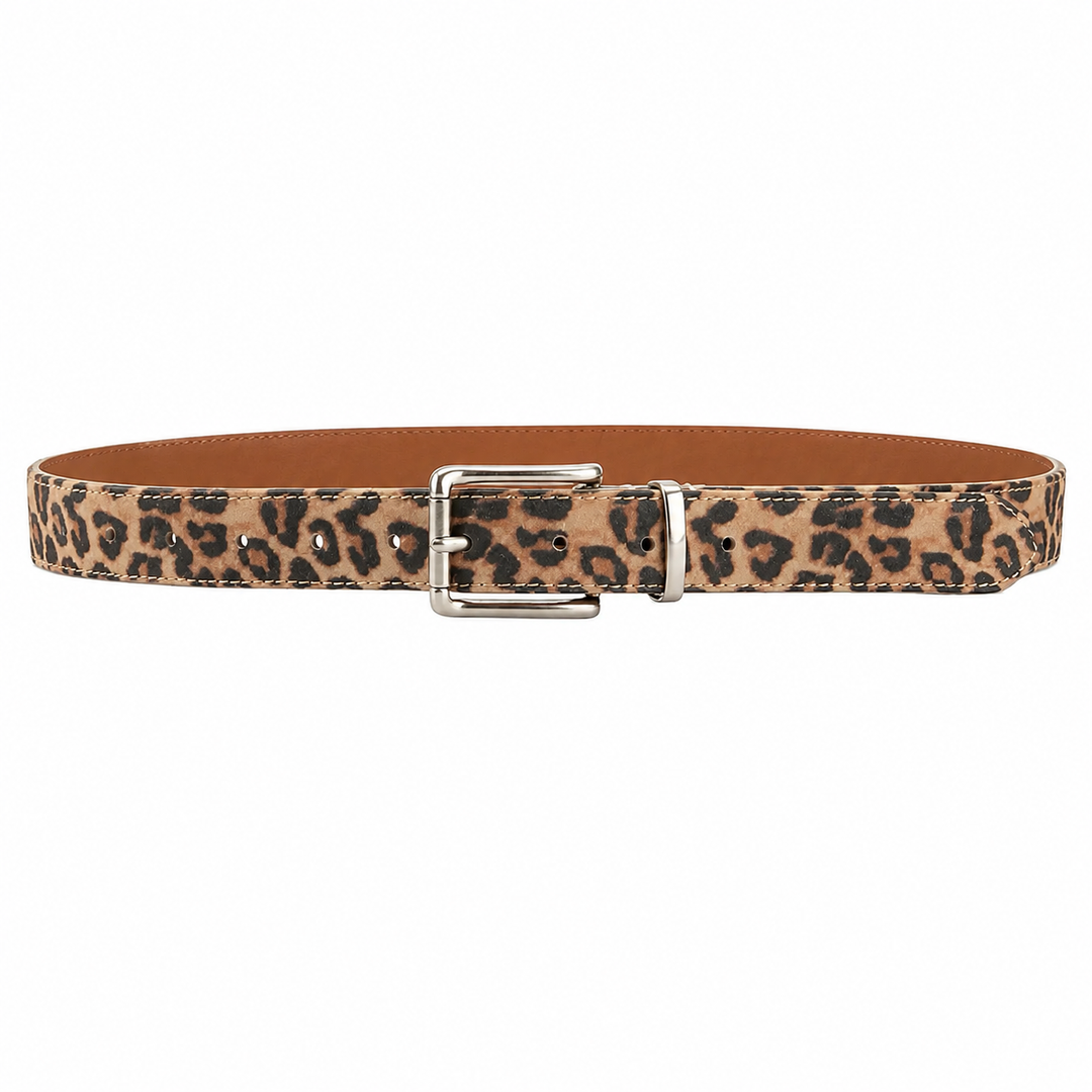 WS Leopard Leather Belt 3.3cm - Silver - Hero