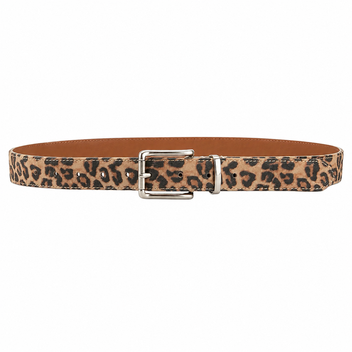 WS Leopard Leather Belt 3.3cm - Silver - Hero
