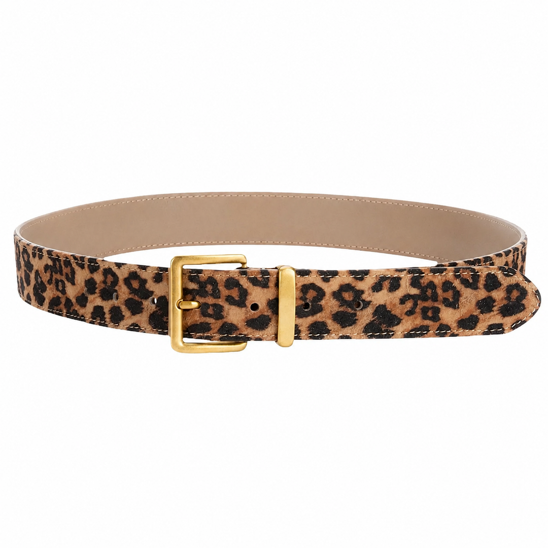 WS Leopard Leather Belt 3.3cm - Gold