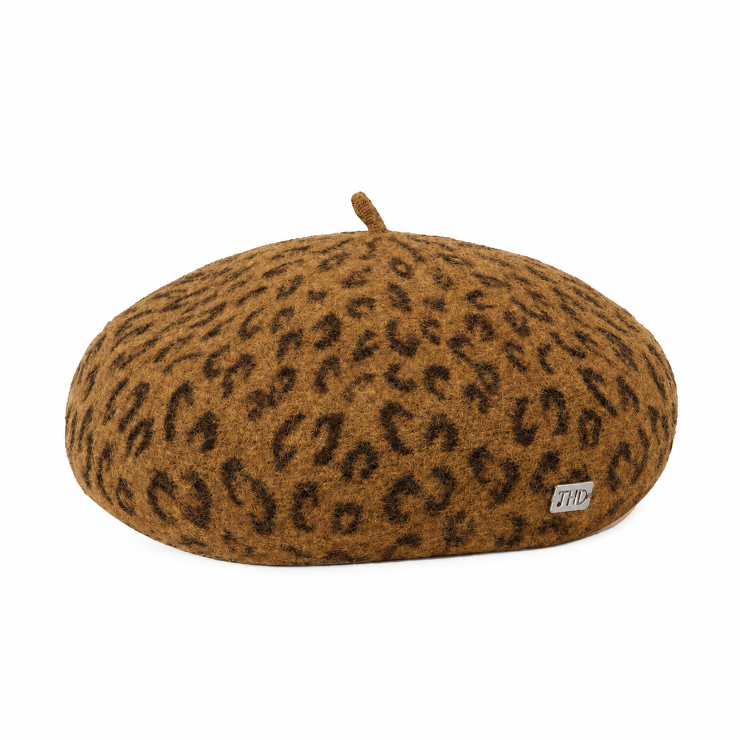 WS Lille Wool Leopard Beret - Brown - Hero
