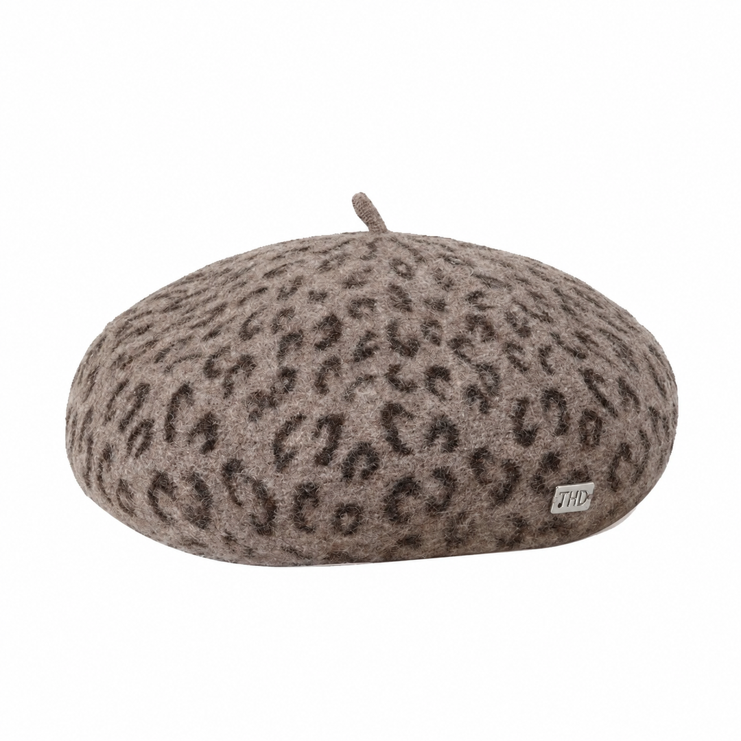 WS Lille Wool Leopard Beret - Mocha - Hero