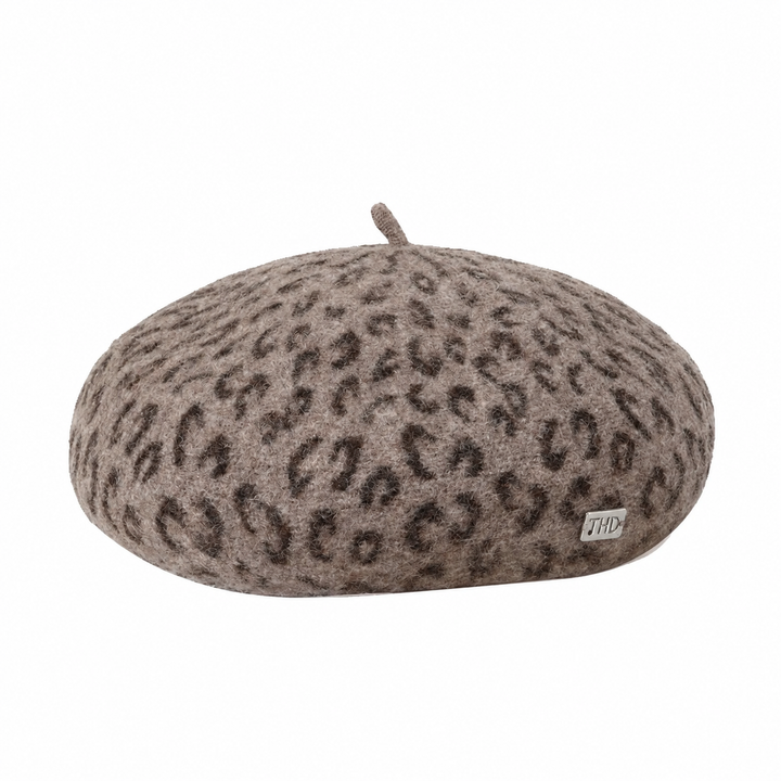 WS Lille Wool Leopard Beret - Mocha - Hero
