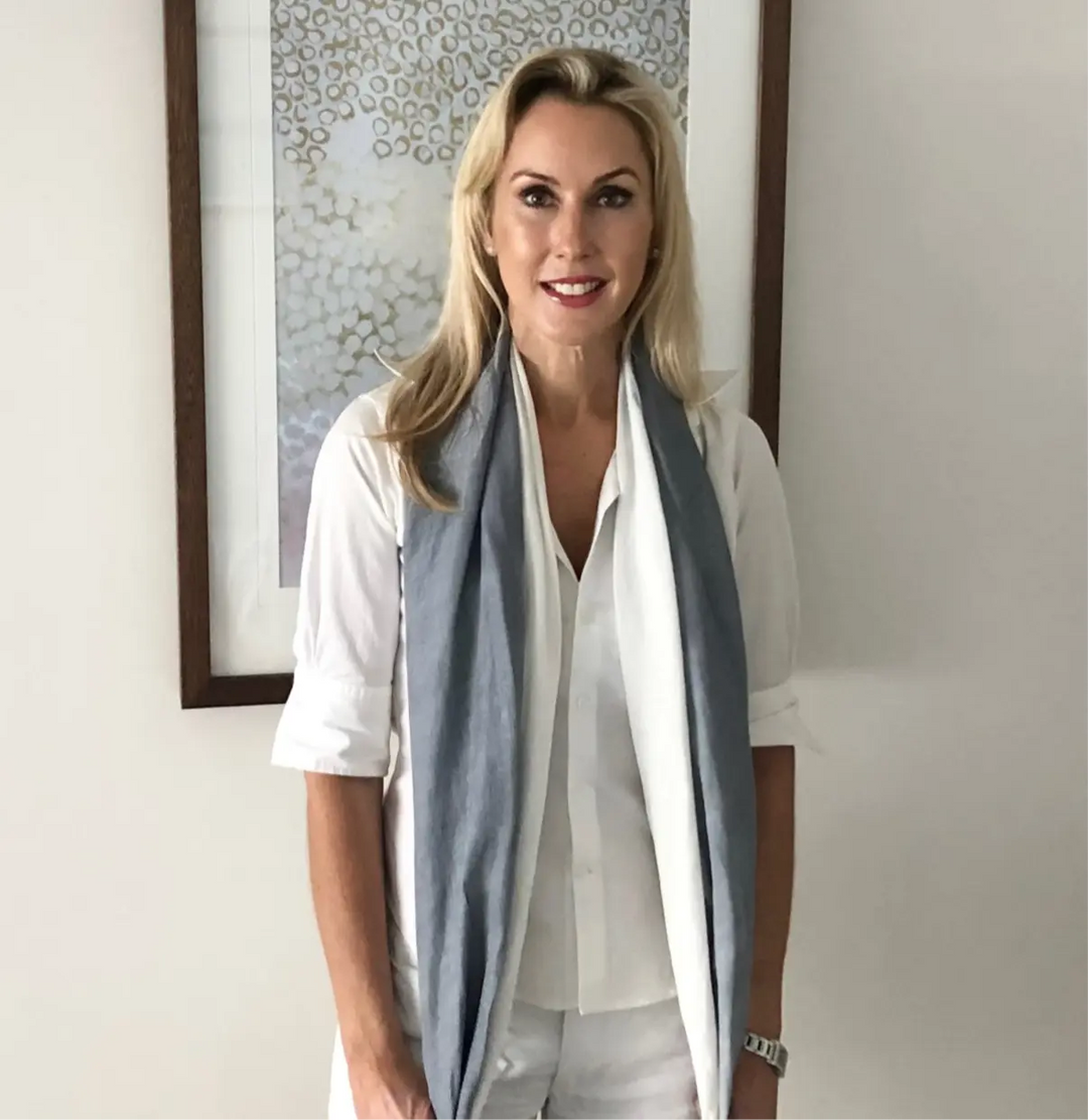 WS Linen Handwoven Ombre Scarf - Grey/White - Image 1