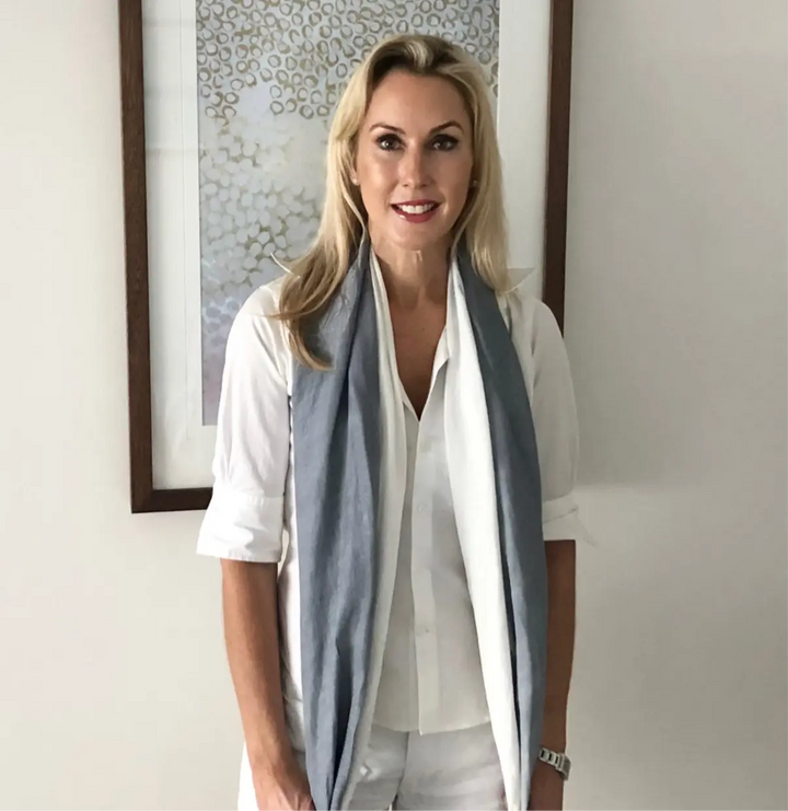 WS Linen Handwoven Ombre Scarf - Grey/White - Image 1
