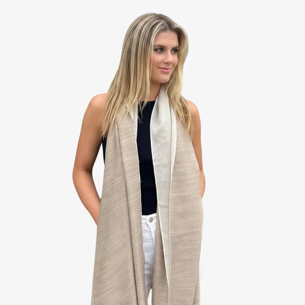 WS Linen Handwoven Ombre Scarf - Sheepskin/White - Hero
