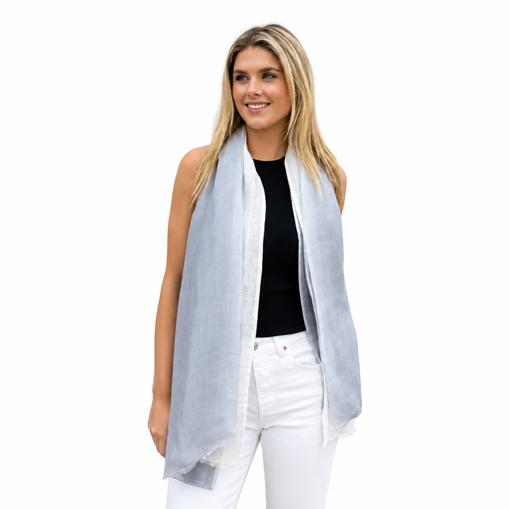 WS Linen Handwoven Ombre Scarf - Grey/White - Hero