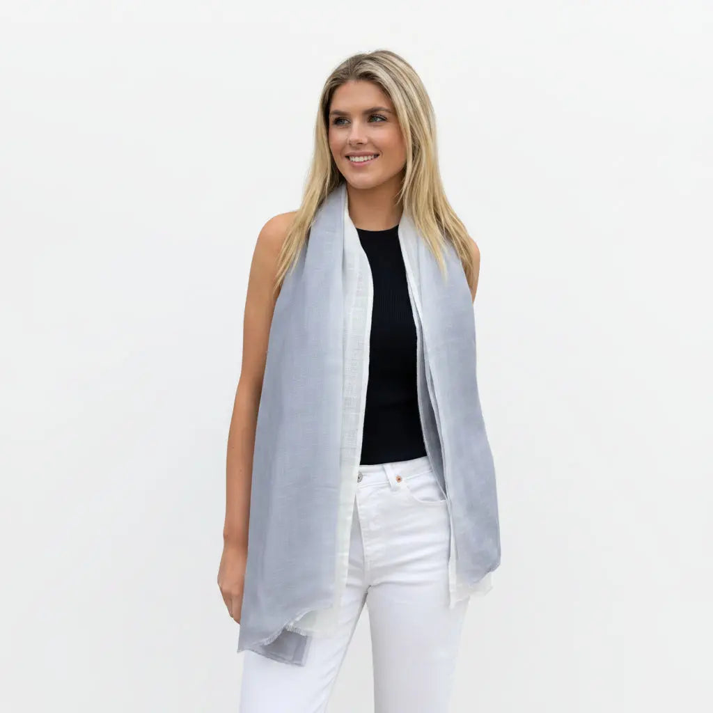 Linen Handwoven Ombre Scarf in Grey/White