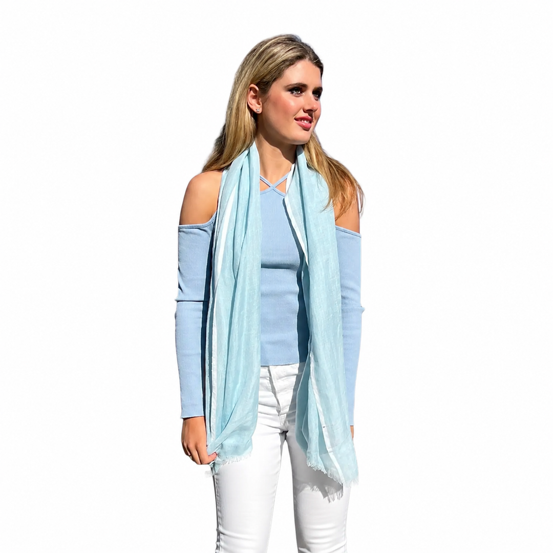 WS Linen Handwoven Scarf - Cerulean Blue - Hero