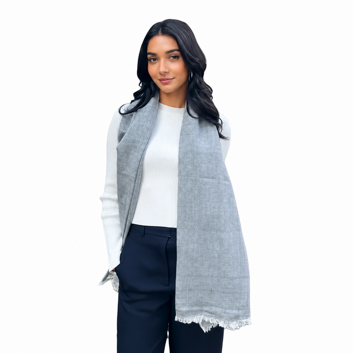 WS Linen Handwoven Scarf - Grey - Hero