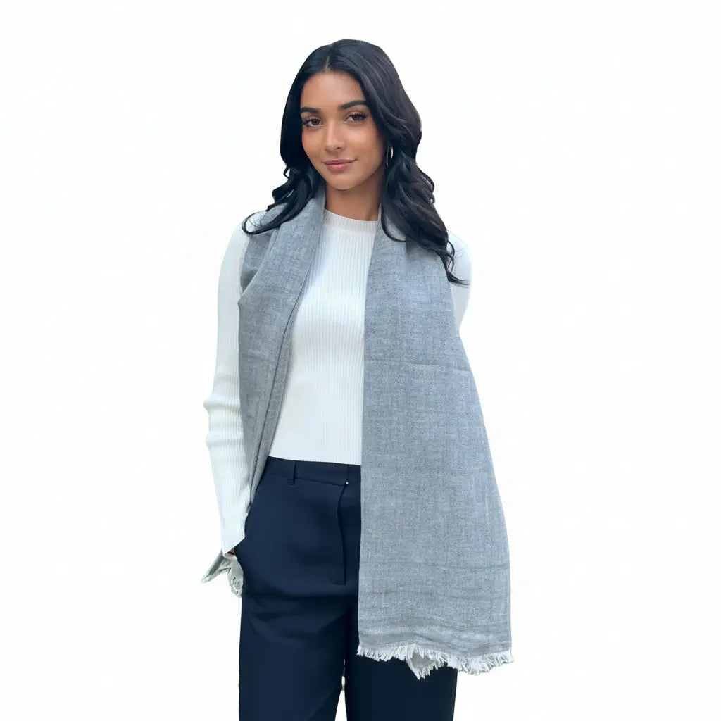 Linen Handwoven Scarf in Grey