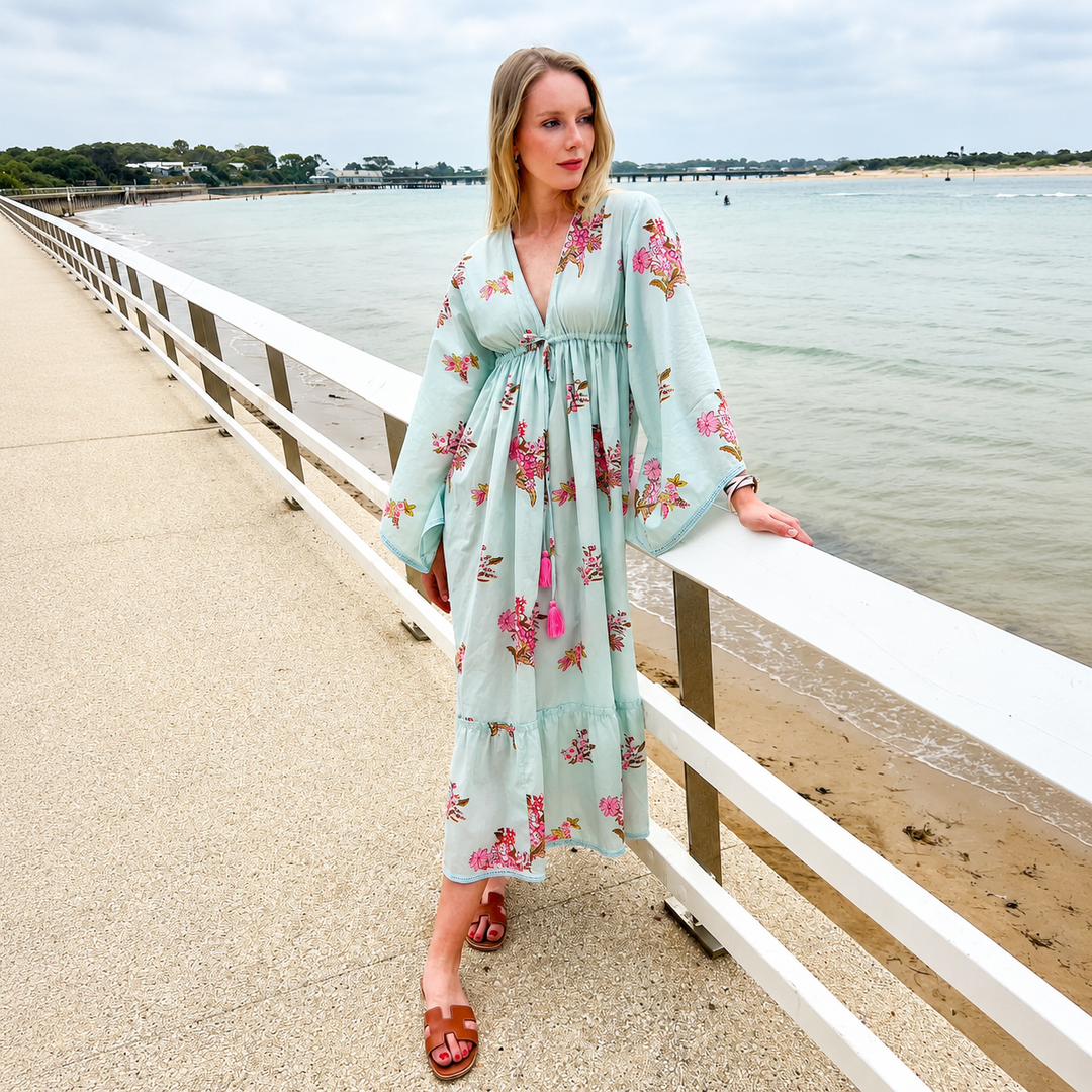 Lisette Cotton & Lace Dress - Blue - Image 3