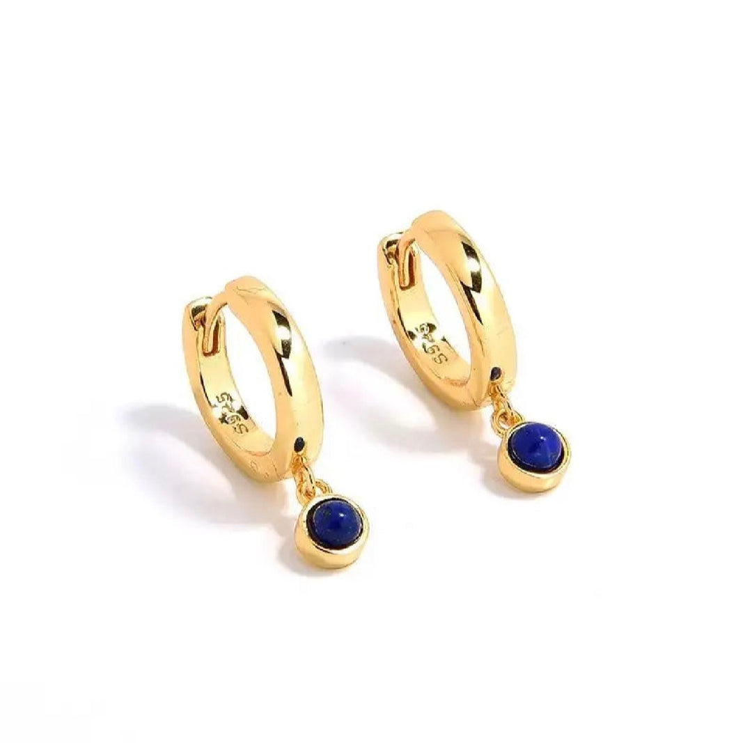WS Lunar Huggie Earrings - Navy and Gold Lapis Lazuli