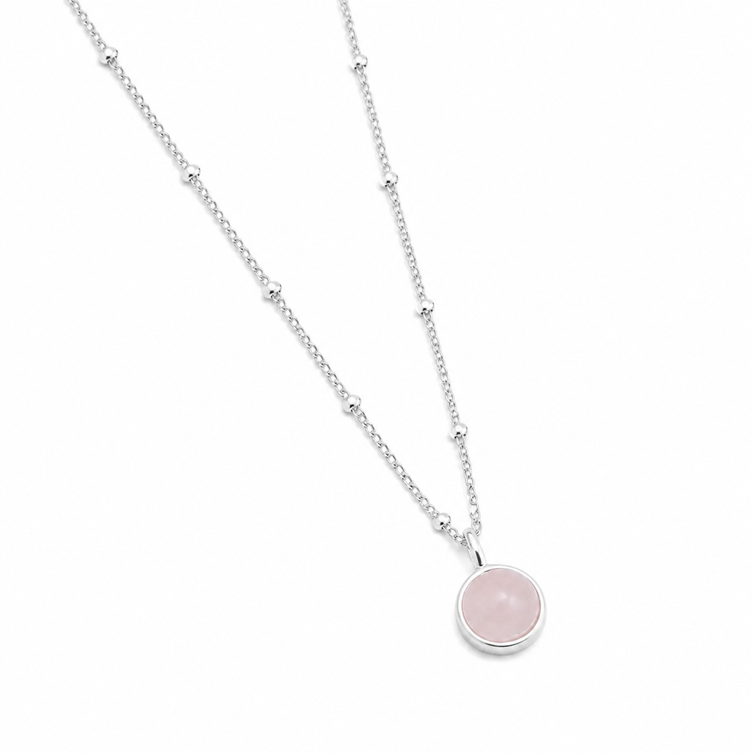 WS Lunar Necklace - pink quartz and silver
