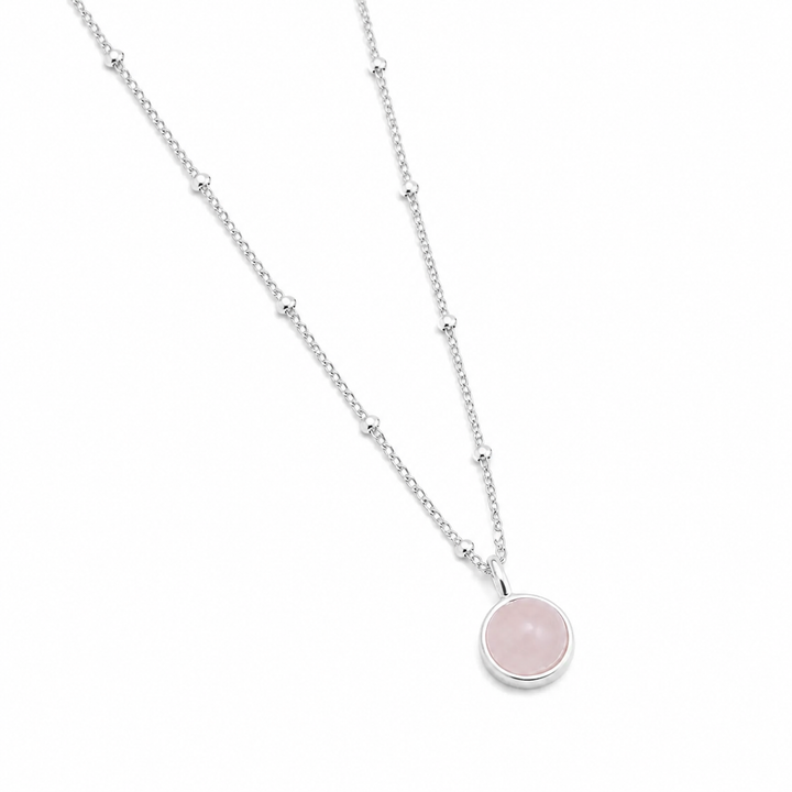 WS Lunar Necklace - pink quartz and silver