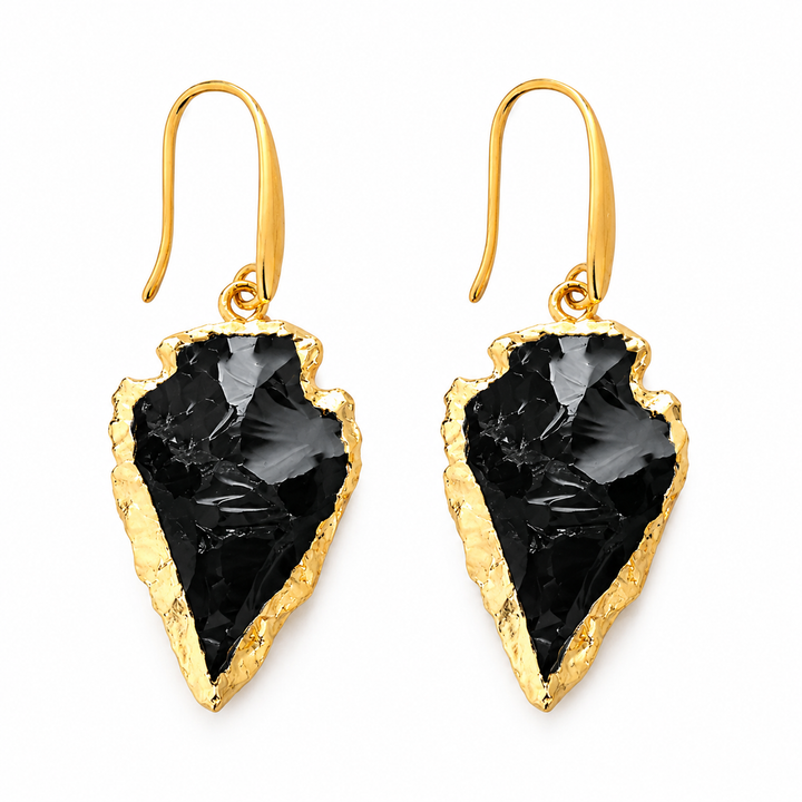 WS Lunar Quartz Earrings - Black Obsidian